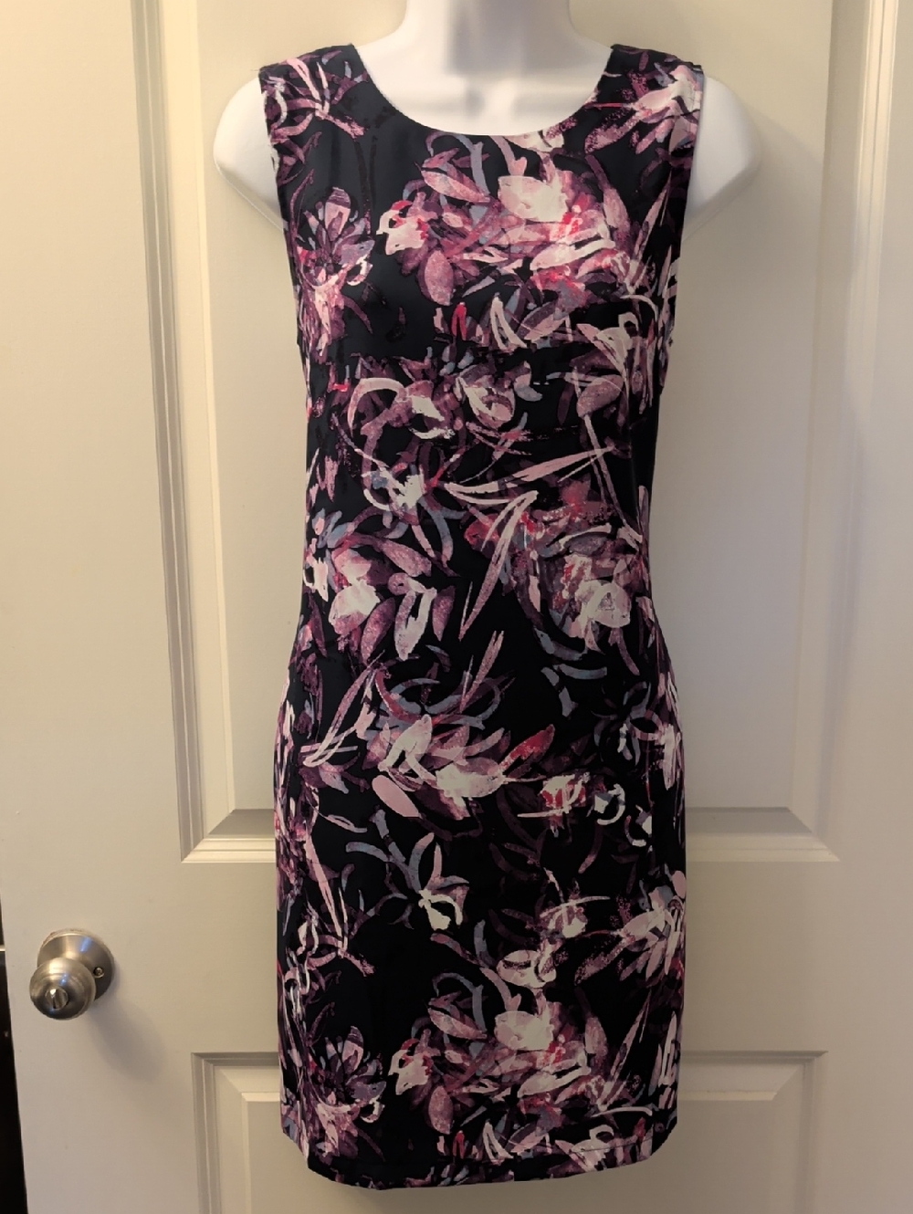 Adrienne Vittadini Purple and Pink Floral Midi Sheath Dress
